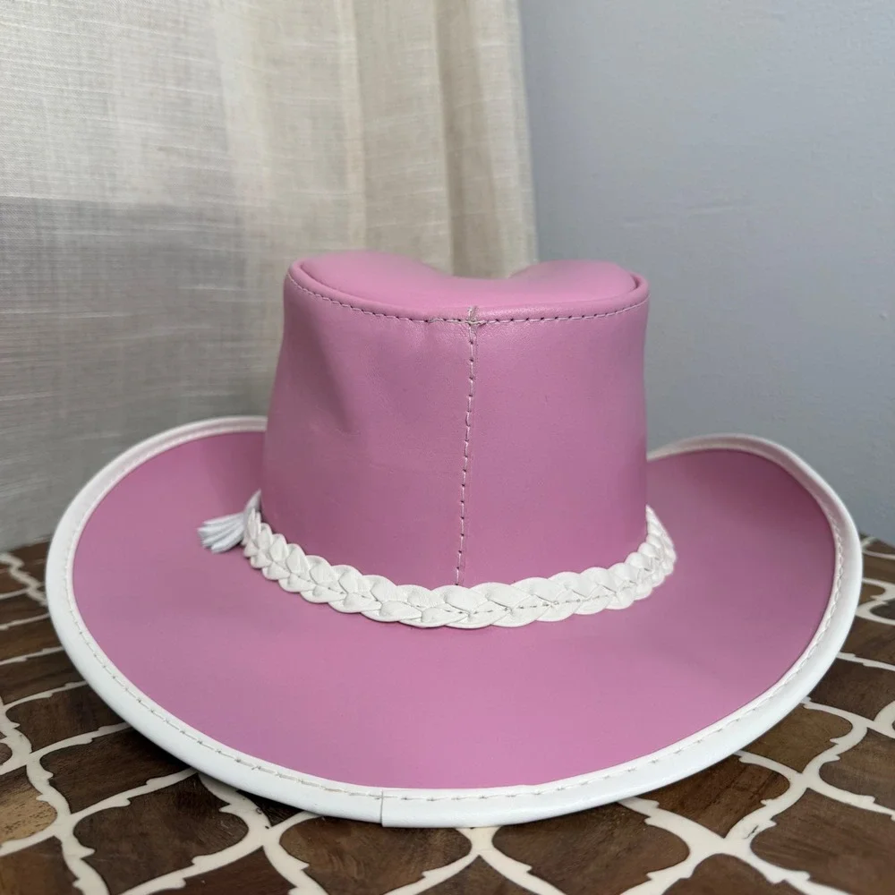 American Hat Makers Leather Cowboy Hat Braided‎ Trim Pink Women's S 6 3/4-6 7/8